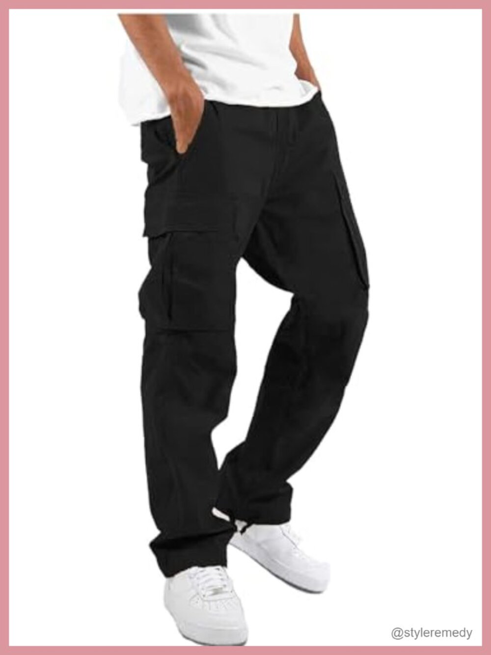 Mens Cargo Pants Drawstring Casual Hiking Joggers Athletic Trousers Cotton